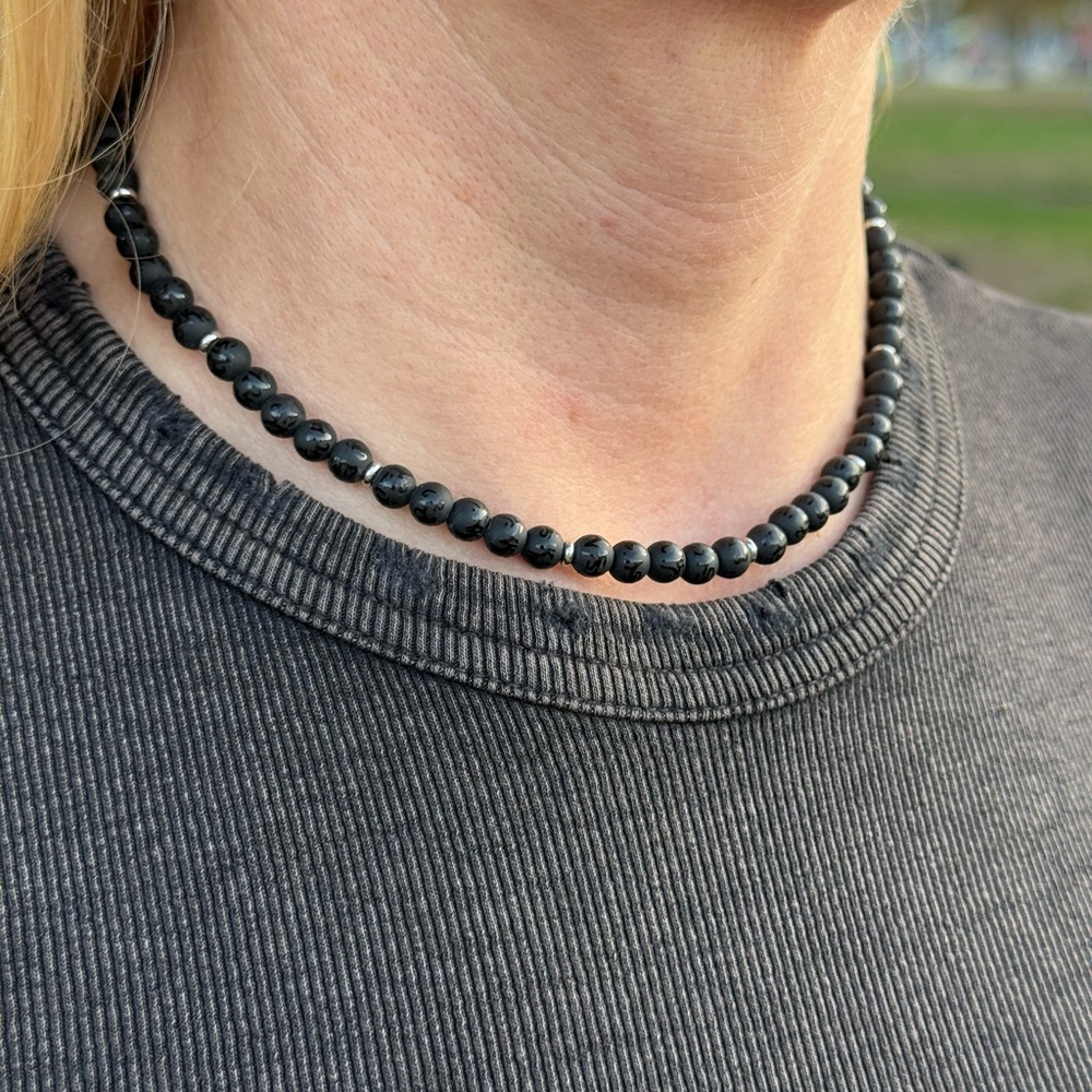 Black Stone Minimalist Choker – Handmade
